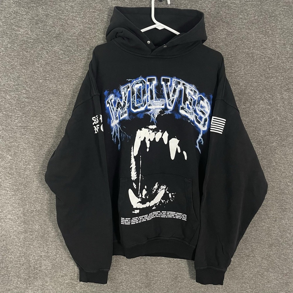 Darc Sport Hoodie Mens XL Black Blood Thunder Pierce Wolves Graphic Fleece